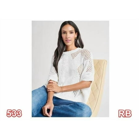 Splendid Women's Positano Sweater, White, Elbow length sleeve, XL