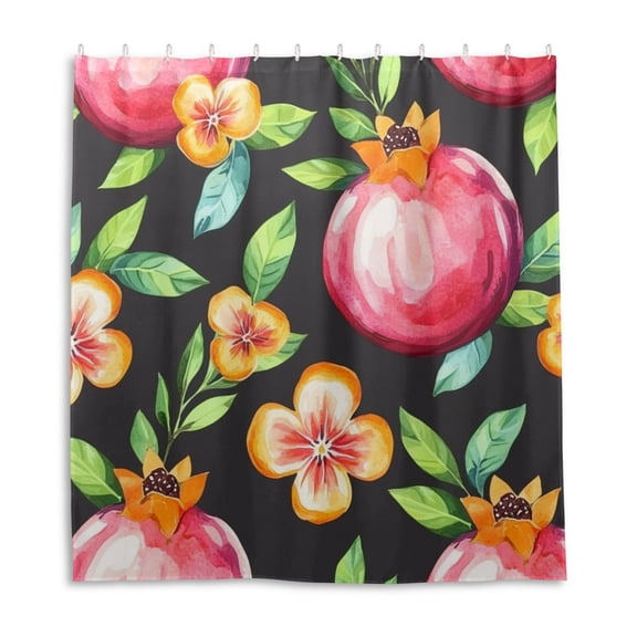 Bright Pomegranate Design Shower Curtain Liner 66x72 Inch Waterproof Shower Curtains Decorative Bathroom with 12 Pack Hooks