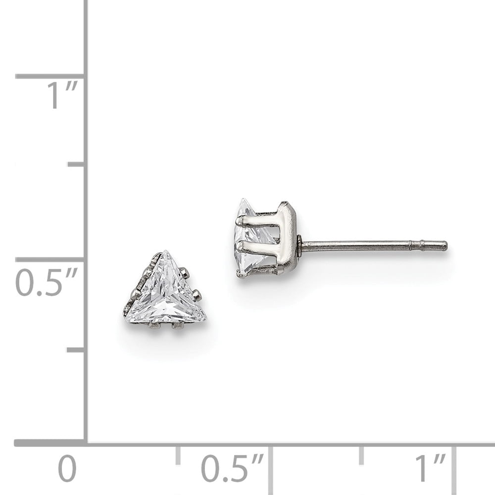 White Stainless Steel Earring Stud Women'S Cubic Zirconia CZ Trillion Clear 5.56 mm 5.55