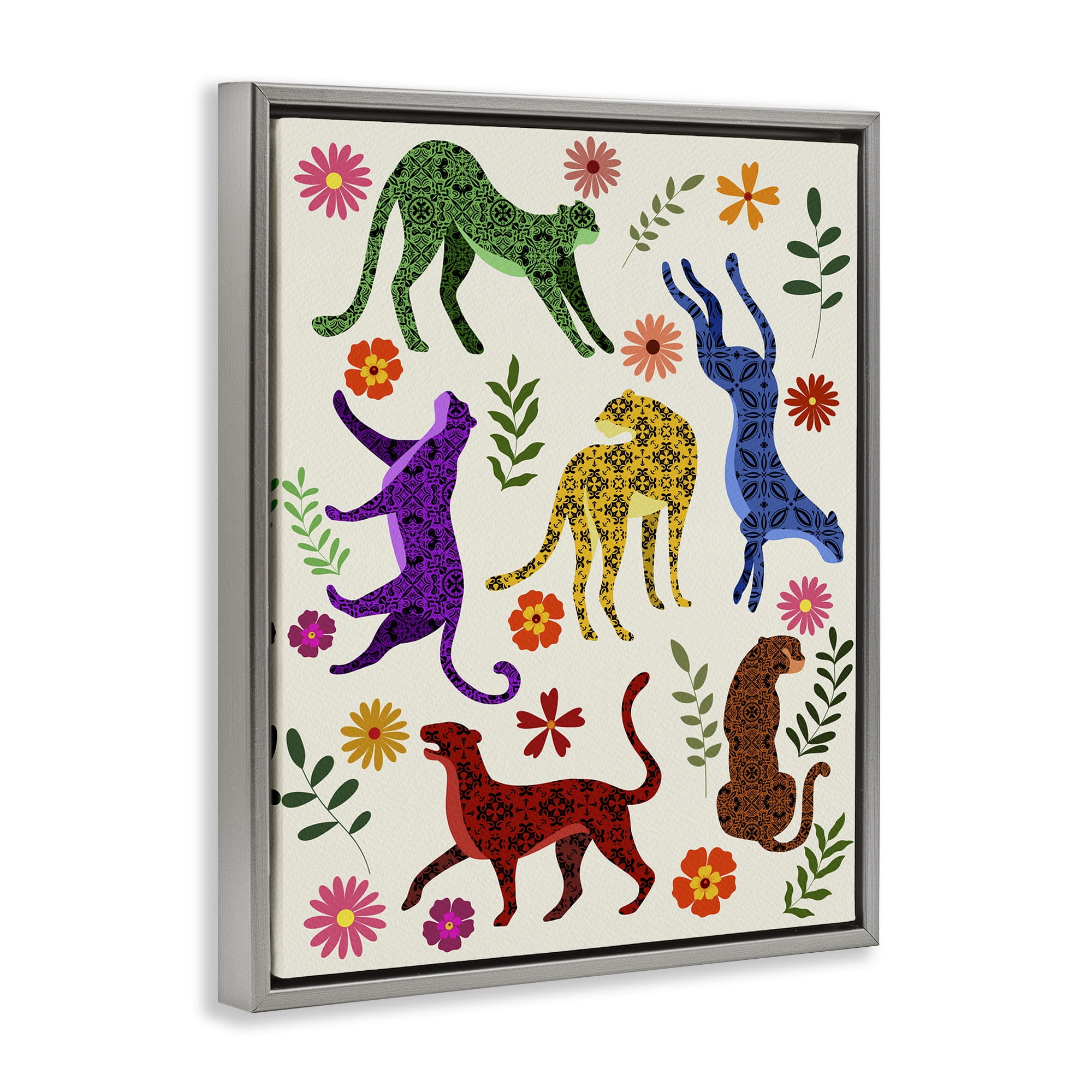 Stupell Industries Boho Patterned Cheetahs Animals & Insects Painting Gray Floater Framed Art Print Wall Art, 25 x 31