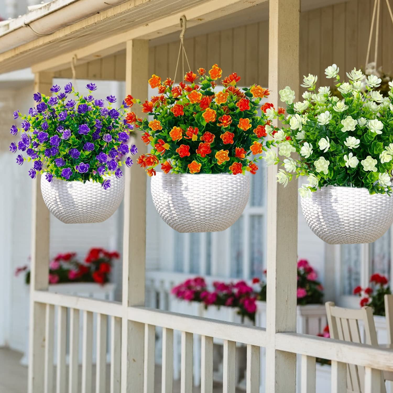 20 Bundles Artificial Flowers for Outdoor Decoration, Fall Decoration UV Resistant Faux Outdoor Plastic Greenery Shrubs Plants Fake Flowers Home Garden Fall Decor(Orange Red)
