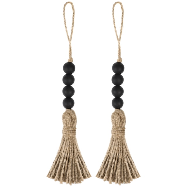 WORGEOUS 2 uds estilo Pastoral cuentas de madera decoración manija de puerta cuentas decoración colgante con borla