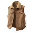 thumbnail image 2 of yuCgh Men's Reversible Fleece Vest, Double Sided Lambskin Collar Waistcoat, Color Contrast Zip Up Jacket for Warm Layering & Casual Style,Light Brown,2XL, 2 of 8