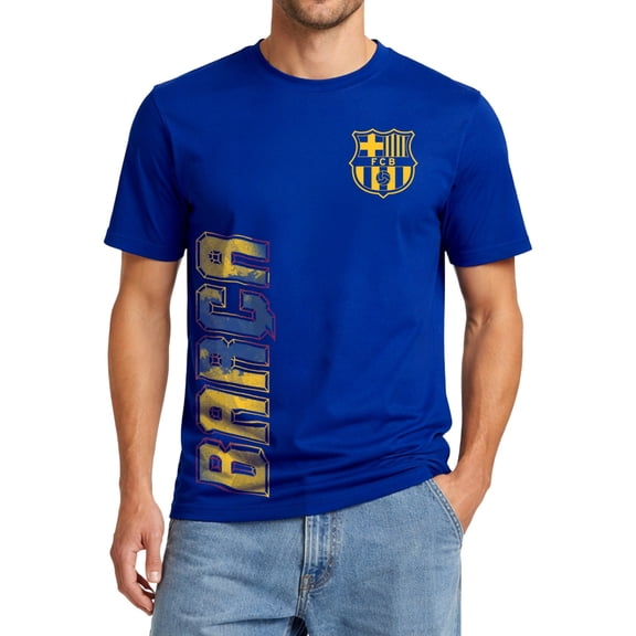 Icon Sports Officially Licensed FC Barcelona Cotton T-Shirt - Unisex Adult - FCB102CT Blue L