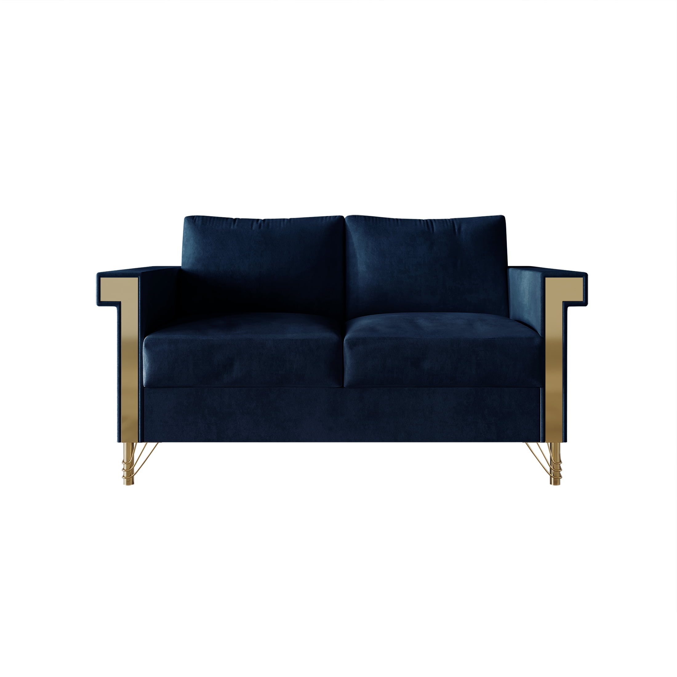 Castle Place Comtemporary Glam Velvet Upholstered Loveseat, Midnight Blue