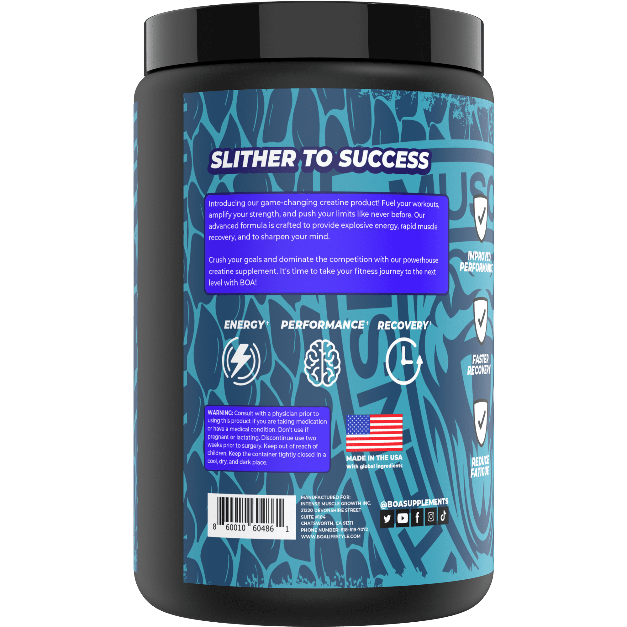 BOA Micronized Creatine Monohydrate Powder – Unflavored Creatine Supplement for Energy & Performance Support – 100 Servings