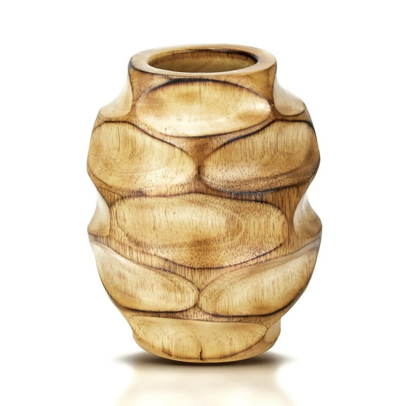 AeraVida Brown Stained Carved Oval Pattern Mango Tree Wood Vase