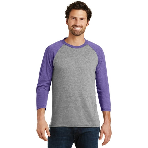 District Made Mens Perfect Tri 3/4 Sleeve Raglan-XS (Purple Frost/ Grey Frost)