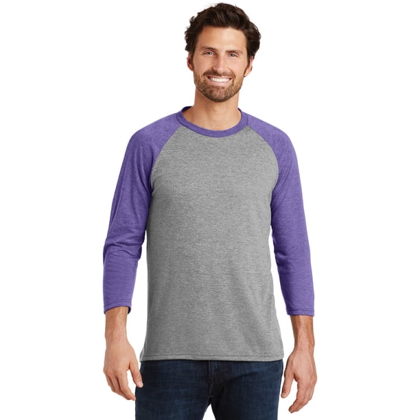 purple and grey raglan shirt