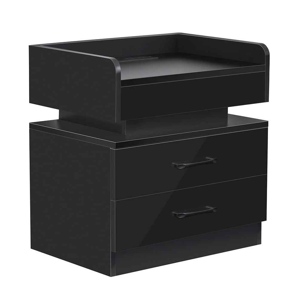 Kadyn LED Nightstand, Bedside Table with 2 Drawers and USB Charging Ports, Night Table with Wireless Charging and Remote Control LED Light, Black Kadyn LED Nightstand, Bedside Table with 2 Drawers and USB Charging Ports, Night Table with Wireless Charging and Remote Control LED Light, Black