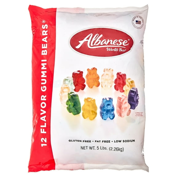 Albanese World's Best 12 Flavor Gummi Bears, 5lbs, Value Size, Gluten-Free