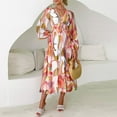 thumbnail image 2 of Gubotare Long Sleeve Dress for Women Women's 2024 Fall Maxi Dress Casual Long Sleeve V Neck Printed Beach Long Flowy Dresses (Pink,M), 2 of 6