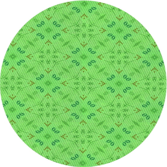 Ahgly Company Machine Washable Indoor Round Transitional Emerald Green Area Rugs, 6' Round