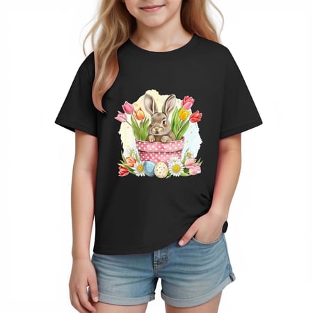 Auroural Toddler Girl Clothes 5T Shirt Boys Girls Easter Shirts Egg Printed Tshirt Short Sleeve Top Funny Graphic Tshirts 3-14 Years