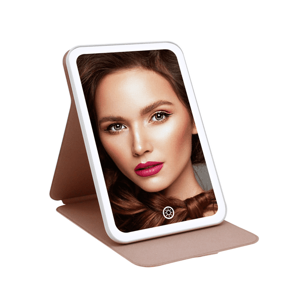 Impressions Vanity Mirror with LED Light Modes, Touch Tablet Mini Tri Tone  Ultra Thin Folding Travel Compact Mirror with Touch Screen, Portable  Lighted Makeup Mirror with Flip Cover (Rose Gold) 
