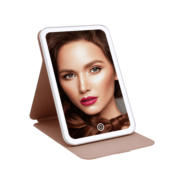 Impressions Vanity Mirror with LED Light Modes, Touch Tablet Mini Tri Tone Ultra Thin Folding Travel Compact Mirror with Touch Screen, Portable Lighted Makeup Mirror with Flip Cover (Rose Gold) Impressions Vanity Mirror with LED Light Modes, Touch Tablet Mini Tri Tone Ultra Thin Folding Travel Compact Mirror with Touch Screen, Portable Lighted Makeup Mirror with Flip Cover (Rose Gold)