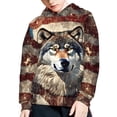 thumbnail image 5 of Xoenoiee Pullover Hoodies Long Sleeve Top for Fall Winter Loose Activewear with Kangaroo Pocket for Kids Travel Workout Jogging Play, Grunge American Flag Wolf Print, XL, 5 of 7