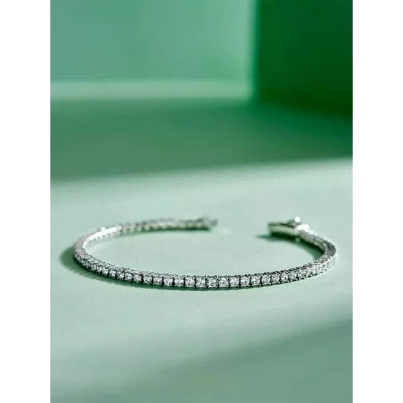 4MM Engagement Women's Tennis Bracelet Lab Created Diamond 11Ct Round Cut 14K White Gold Plated 7"