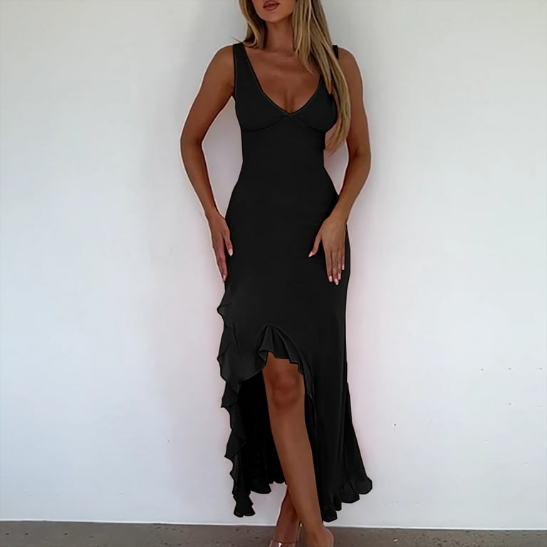 bodycon dress with open back Backless Halterneck Cut Out Asymmetrical Hem Bodycon Dress – Beisat