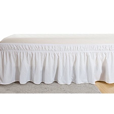 MEILA Wrap Around Bed Skirt Three Fabric Sides Elastic Dust Ruffled 16 Inch Tailored Drop,Easy to Install Fade Resistant-White, Queen/King