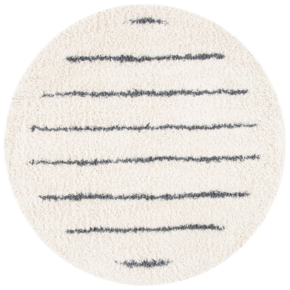 SAFAVIEH Venus Anuki Striped Shag Area Rug, 6'7" x 6'7" Round, Ivory/Dark Grey