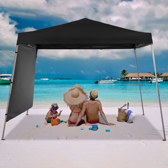 Ainfox 8 x 8 ft Pop up Canopy Tent with One Sidewall,Instant Slant Outdoor Gazebo for Beach, Sun Shade,Outdoor Activies,Black