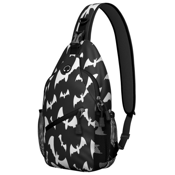 Sling Backpack,Spooky Halloween Pattern Sling Bag with Water Bottle Holder,Waterproof Sling Bag for Men/Women with Headphone Jack for Hiking,Travel
