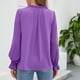 thumbnail image 2 of Blusa Cuello en V Manga larga Puños con volantes Lazo Cordón Volante Cuello alto Tops casuales para mujer Púrpura XL, 2 of 5