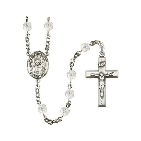 Our Lady of la Vang Silver-Plated Rosary 6mm April Crystal Fire Polished Beads Crucifix Size 1 3/8 x 3/4 medal charm