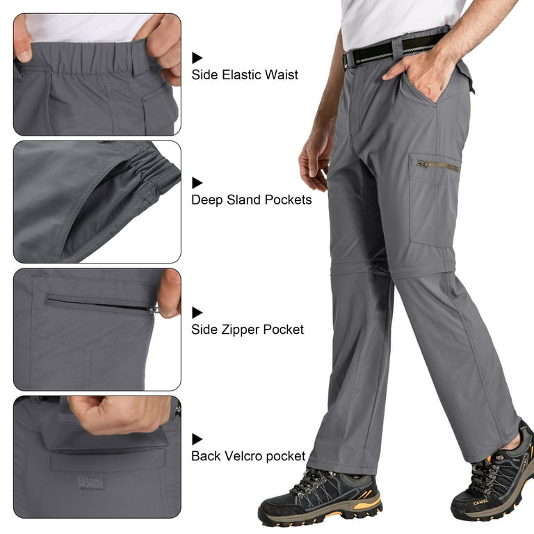 POENTAB Mens Hiking Pants Convertible Zip-Off Lightweight Quick