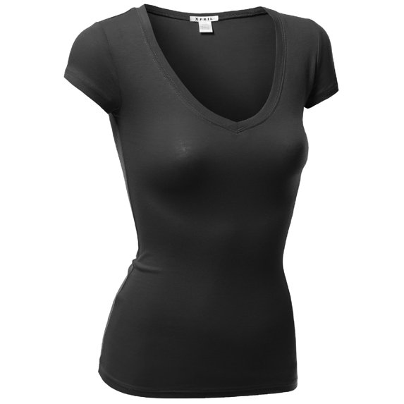 FashionOutfit Women's Basic Short Sleeve V-neck T-shirt Tops