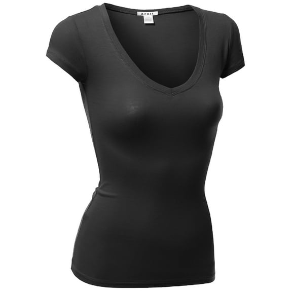 FashionOutfit Women's Basic Short Sleeve V-neck T-shirt Tops