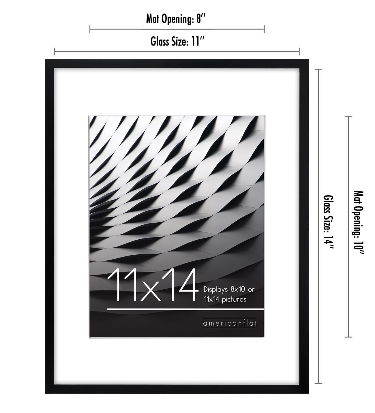 Americanflat 11x14 Picture Frame with Shatter-Resistant Glass - Use as 8x10 Frame with Mat or 11x14 Frame Without Mat - Streamline Collection - Thin Photo Frame for Wall Display - Black