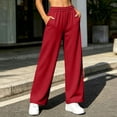 thumbnail image 2 of Womens Straight Leg Sweatpants, Elastic Waist Mid Rise Solid Casual Pants with Side Pockets, Loose Lounge Jogging Work Wear | VerBelle,Wine XL, 2 of 9