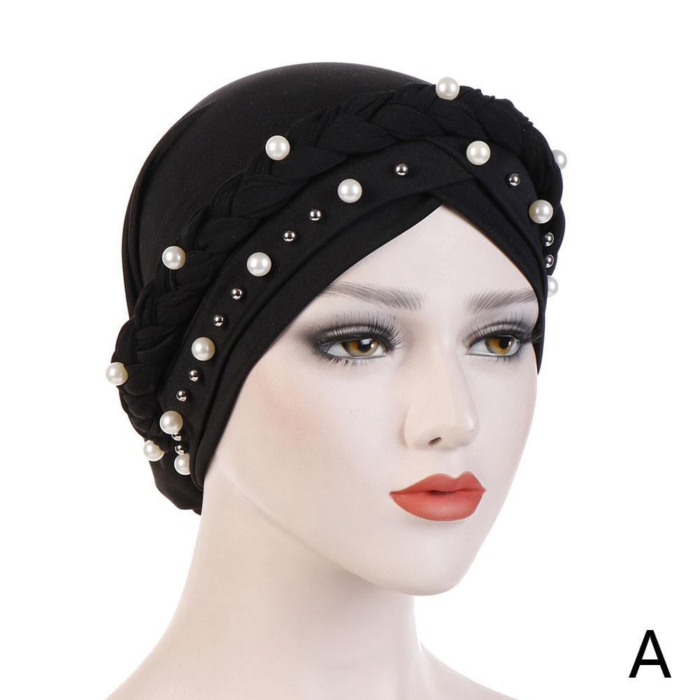 Muslim Women Hijab Turban Hat Cap Head Wrap Lady Pearl Bonnet Q5R1