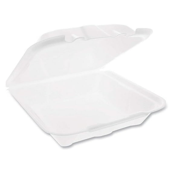 Vented Foam Hinged Lid Container, Dual Tab Lock Economy, 9.13 x 9 x 3.25, White, 150/Carton
