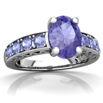 Tanzanite Art Deco Ring in 14K White Gold by