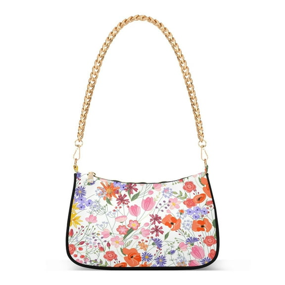 Flower Spring Womens Chain Shoulder Bag Tote Handbag Clutch Hobo Purse with Zipper for Travel Casual