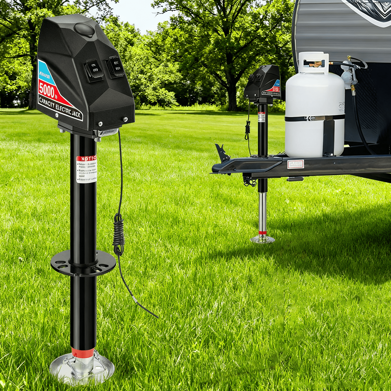 Kohree RV Electric Trailer Jack 5000lbs, Upgraded Stainless Steel Electric Power Tongue Jack with Cover & LED Light,12V with Wiring,9.8"-31.7" Lift