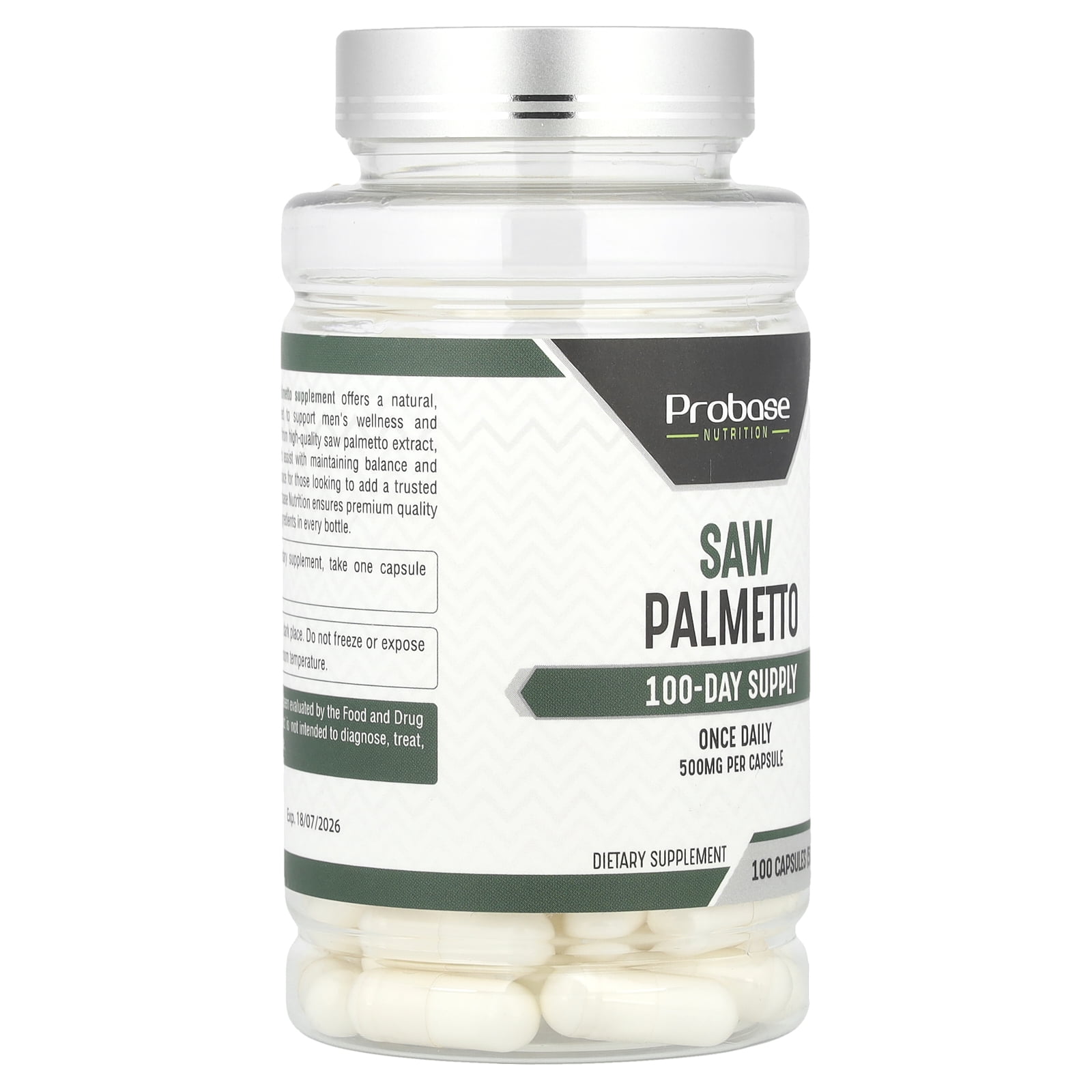Probase Nutrition Saw Palmetto Extract Prostate Health Supplement for Men, Supports Prostate, Urinary, and Hair Health, 100 Capsules, 3+ Month Supply