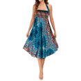 thumbnail image 5 of SWSMCLT Women's Boho Maxi Skirt Summer Beach Coverup Dress Flowy Swing Long Skirts Elastic Front Tie Waist Flowy Smocked High Waisted Pleated High Low Teal Blue Patterned3 Small-X-Large, 5 of 5