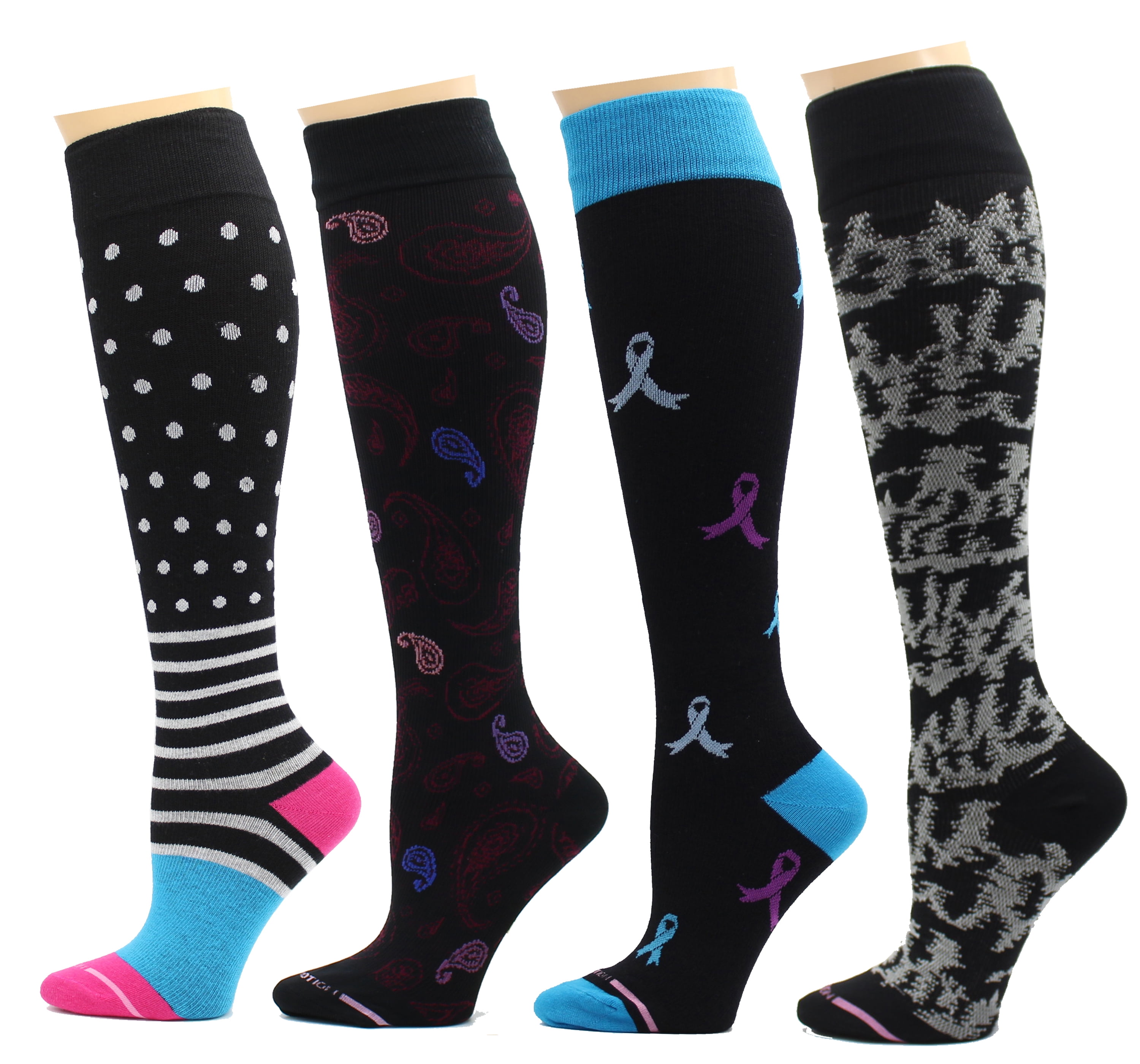Dr. Motion 4 Pairs Pack Women's Graduated Compression Knee High Socks