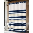 thumbnail image 4 of Navy Blue Khaki Striped No Hook Shower Curtain Waterproof, Bathroom Curtains with Snap in Liners and See Through Top Window, Gradient Horizontal Lines Hotel Style Bathtub Curtains Shower 72"Wx96"L, 4 of 8