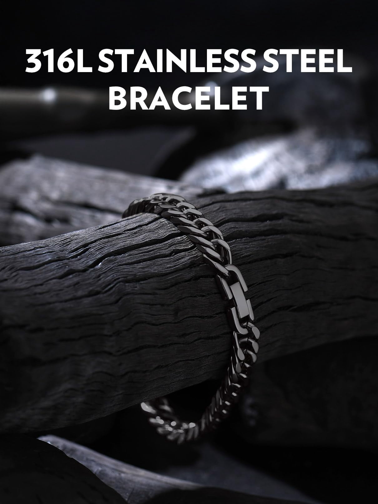 Bandmax 8MM Men's Black Cuban Chain Bracelets Stainless Steel Miami Curb Link Hand Chain Wristlet Birthday Valentines Father Day Gift for Dad Son Husband Grandpa