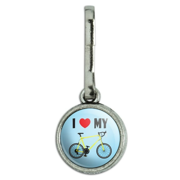 I Love My Bike Road Bicycle Cycling Antiqued Charm Clothes Purse Suitcase Backpack Zipper Pull Aid
