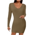 thumbnail image 1 of Vestido cruzado con cuello en V de color sólido informal de manga larga para mujer Pompotops  hdfakjf8156, 1 of 8