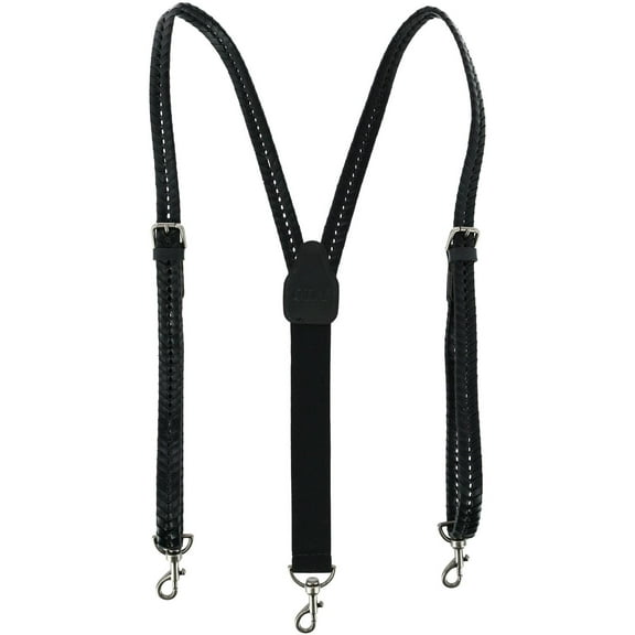 CTM Coated Leather Flat Braided Suspenders with Metal Swivel Hook Ends (Men)
