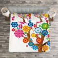 thumbnail image 3 of Ambesonne Cartoon Room Quilted Bedspread Set 3 Pcs, Tree Vibrant Blooms, King Size, Multicolor, 3 of 3
