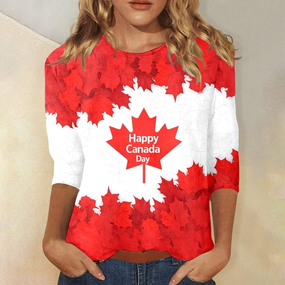 Women's Casual And Fashionable Three Quarter Sleeve Top For Canada Day Woman S Tee Shirt Small Long Sleeve Shirt Shirts for Women Long Sleeve Womens Workout Top Long Sleeve Tees Shirt Women Cold Gear