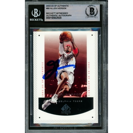 Allen Iverson Autographed 2002-03 SP Authentic Card #68 Philadelphia 76ers Beckett BAS Witnessed #16562920
